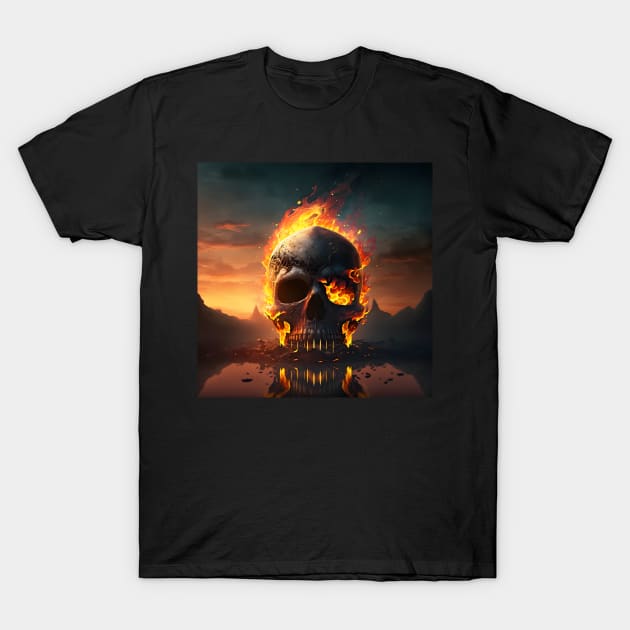 Skull in Flames T-Shirt by ArtisticCorner